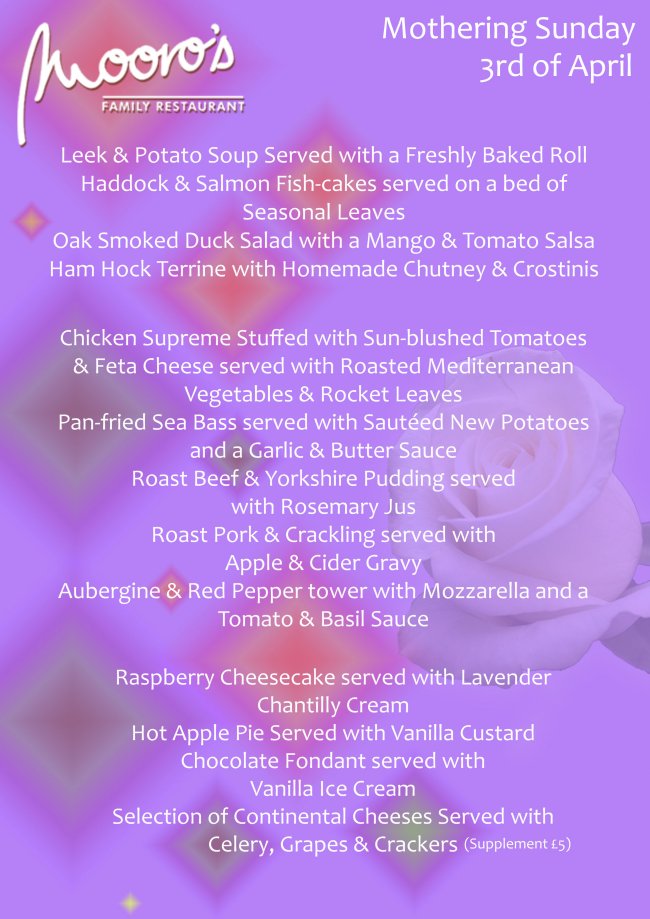 mothers day 2011 uk. Mothers Day Menu